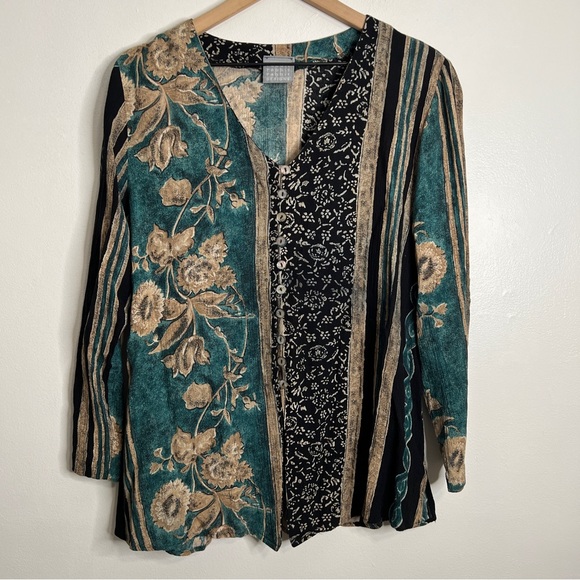 Rabbit Rabbit Rabbit Designs Long Sleeve Button Up Floral Flowy Vintage Blouse - Picture 1 of 8